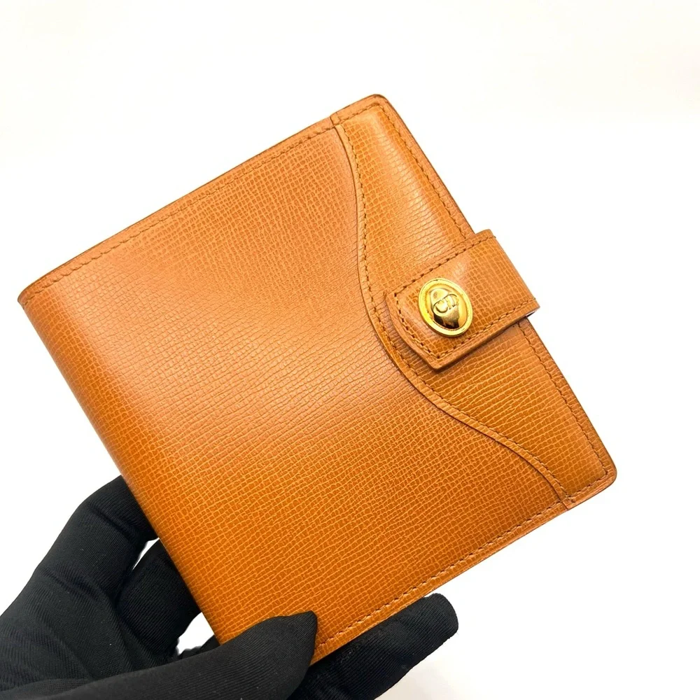 Authentic Christian Dior CD Logo Vintage Bifold Tan Leather Wallet